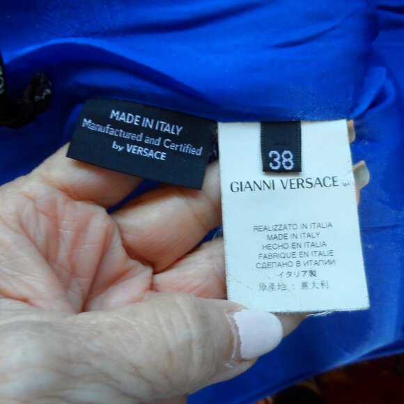 Versace Cobalt Blue Wool Sheath Dress w/Black Beading Detail Size IT 38 - US 6 - Picture 15 of 16